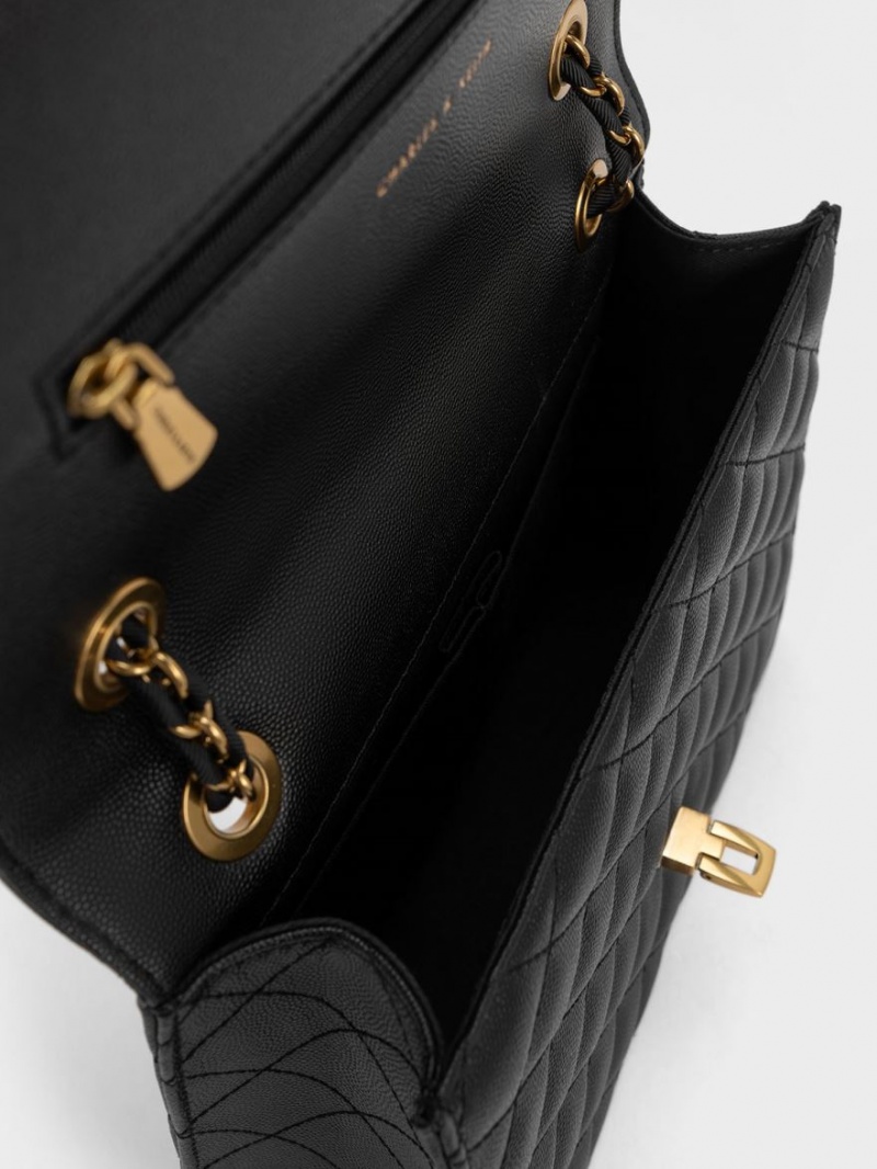 τσάντεσ ώμου Charles And Keith Καπιτονέ Chain λουρακια μαυρα | 60975-ZKON