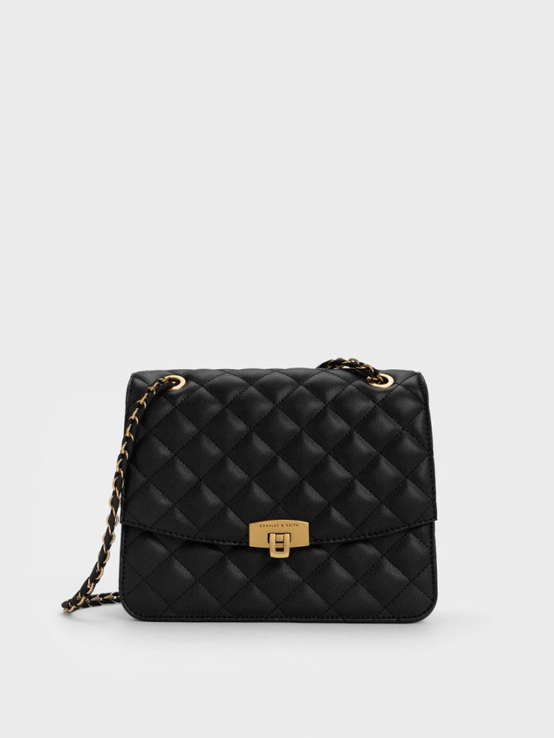 τσάντεσ ώμου Charles And Keith Καπιτονέ Chain λουρακια μαυρα | 60975-ZKON