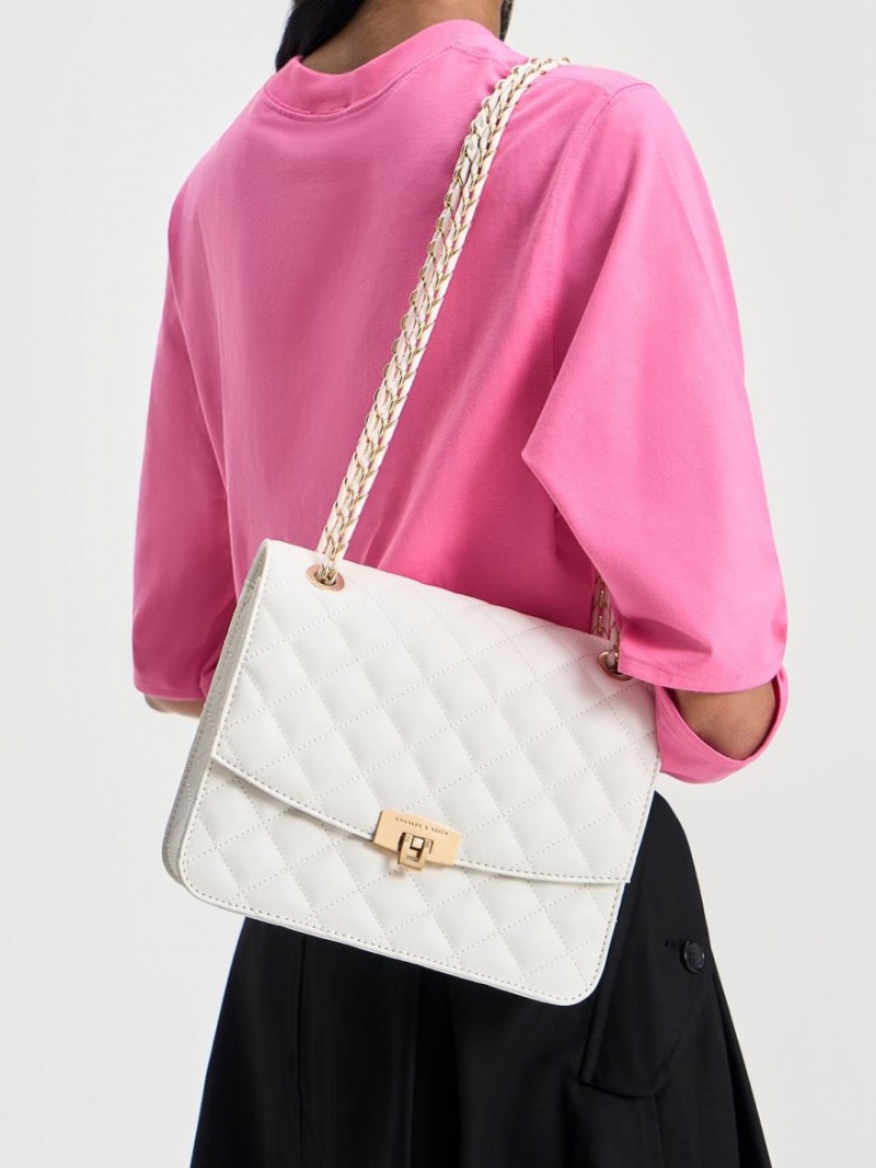 τσάντεσ ώμου Charles And Keith Καπιτονέ Chain λουρακια ασπρα | 72540-IYKF