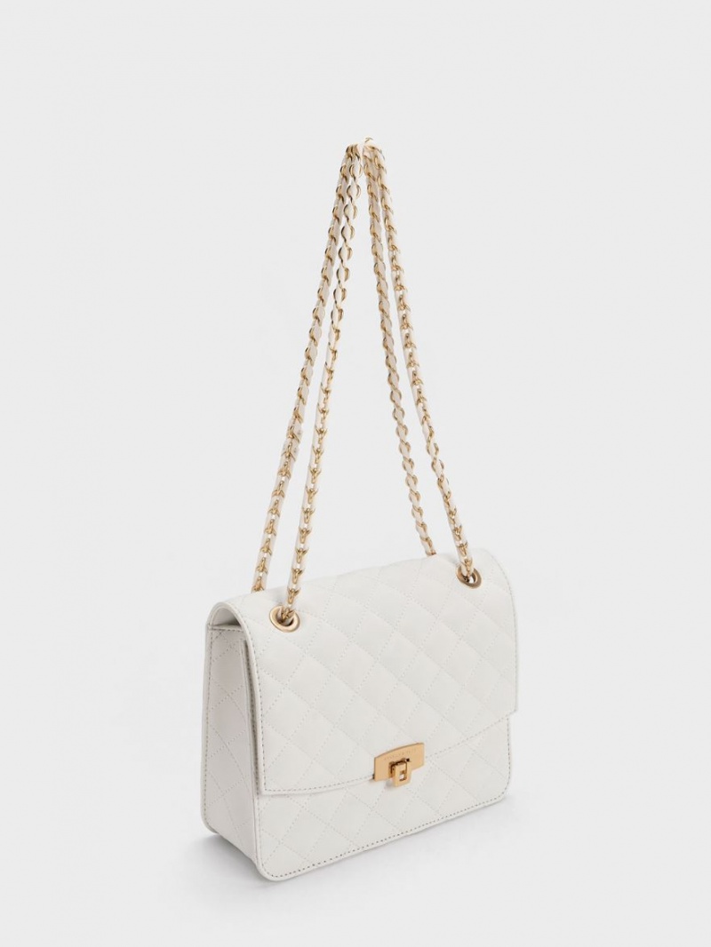 τσάντεσ ώμου Charles And Keith Καπιτονέ Chain λουρακια ασπρα | 72540-IYKF