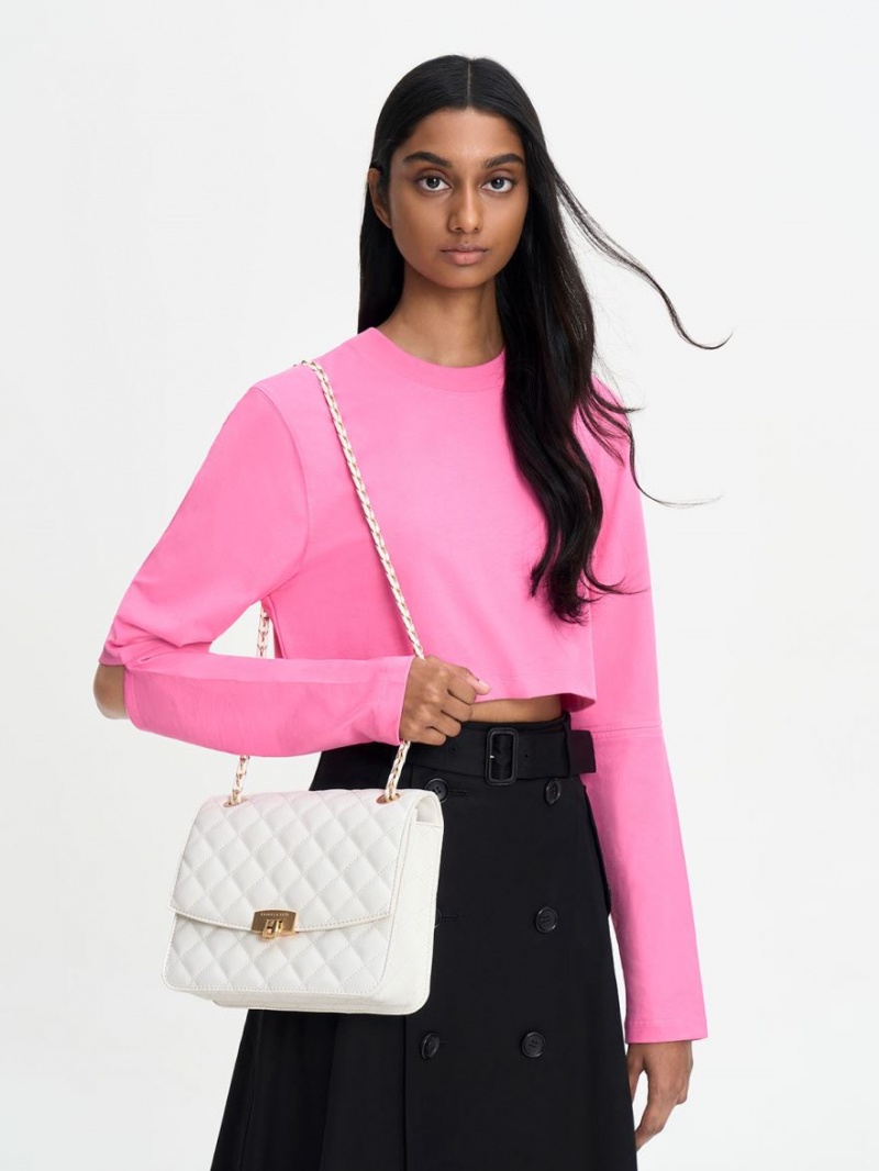 τσάντεσ ώμου Charles And Keith Καπιτονέ Chain λουρακια ασπρα | 72540-IYKF
