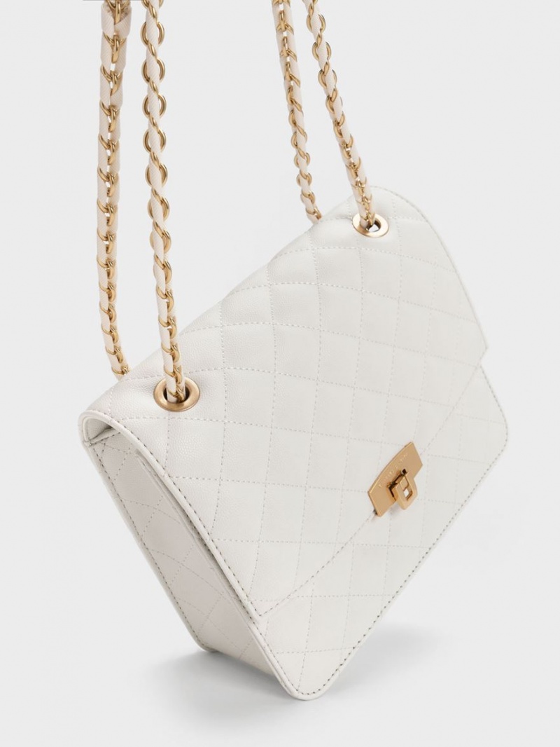 τσάντεσ ώμου Charles And Keith Καπιτονέ Chain λουρακια ασπρα | 72540-IYKF