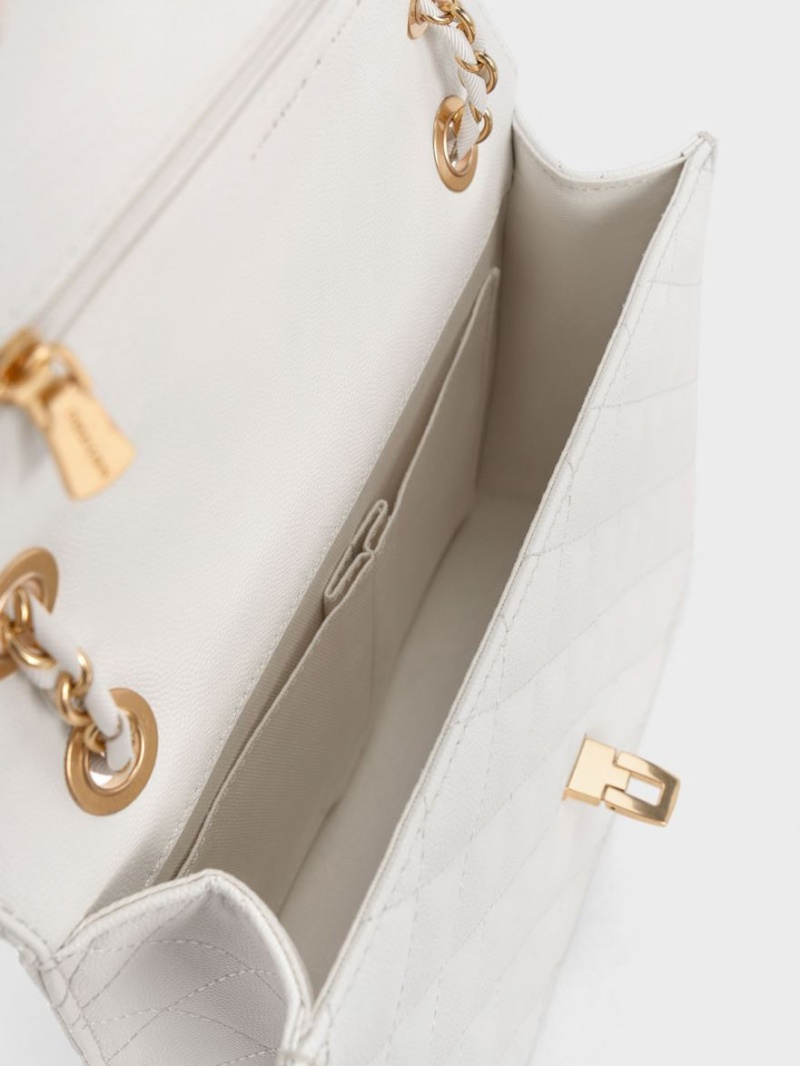τσάντεσ ώμου Charles And Keith Καπιτονέ Chain λουρακια ασπρα | 72540-IYKF