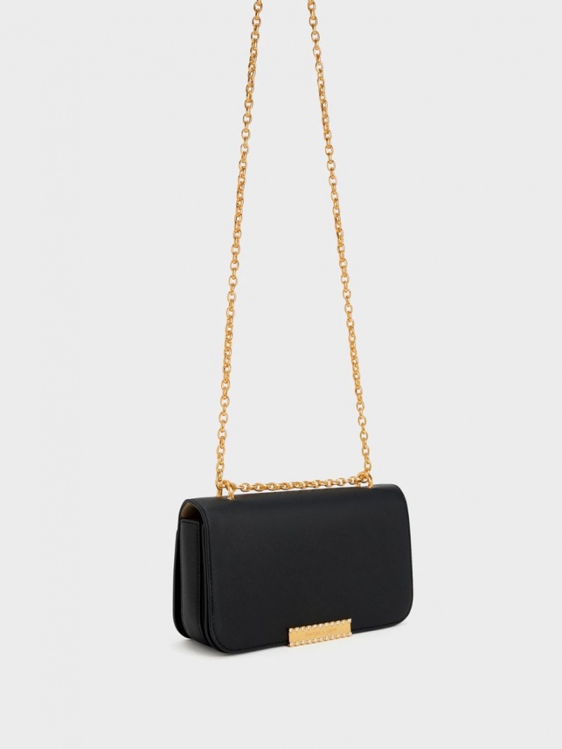 τσάντεσ ώμου Charles And Keith δερματινα Chain λουρακια μαυρα | 86451-ZHWI
