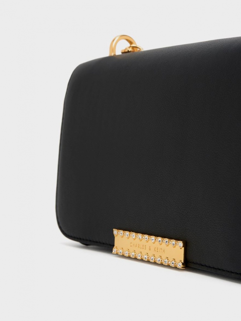 τσάντεσ ώμου Charles And Keith δερματινα Chain λουρακια μαυρα | 86451-ZHWI