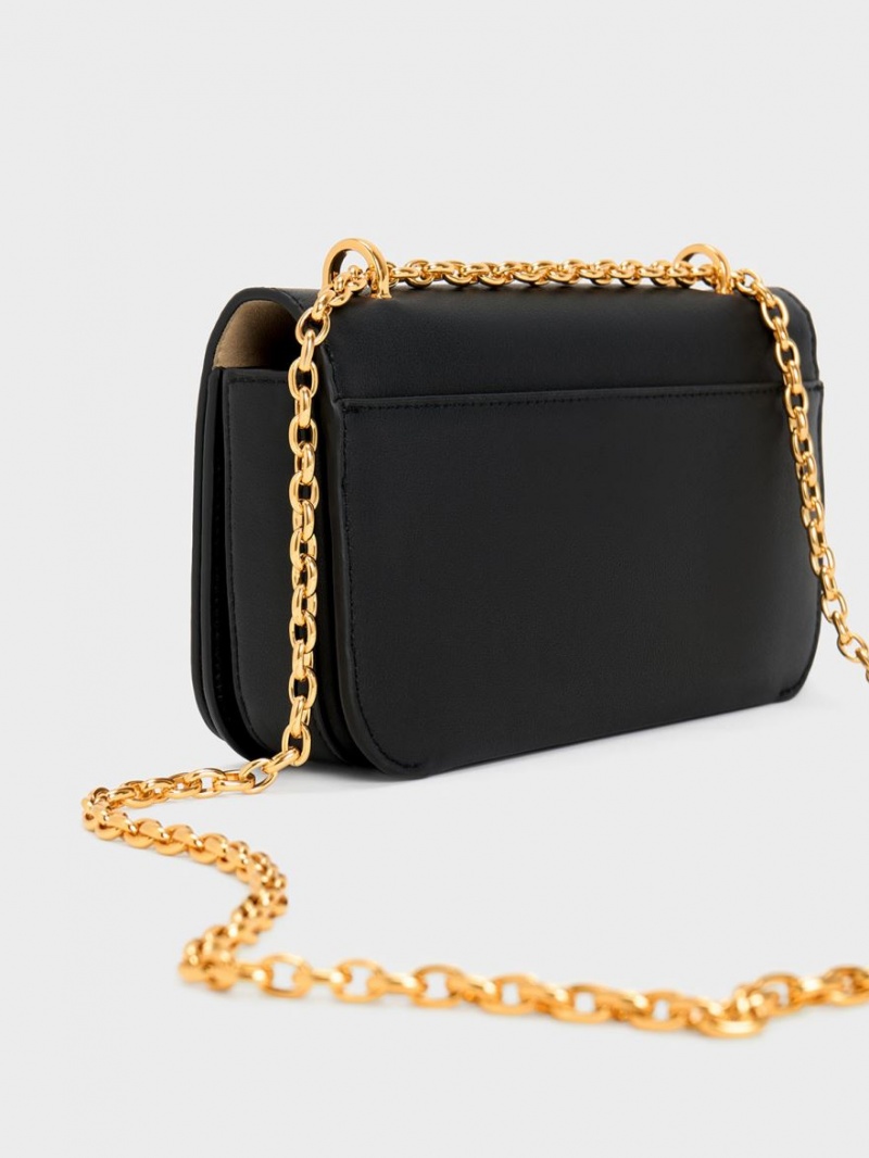 τσάντεσ ώμου Charles And Keith δερματινα Chain λουρακια μαυρα | 86451-ZHWI