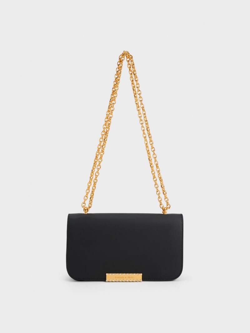 τσάντεσ ώμου Charles And Keith δερματινα Chain λουρακια μαυρα | 86451-ZHWI