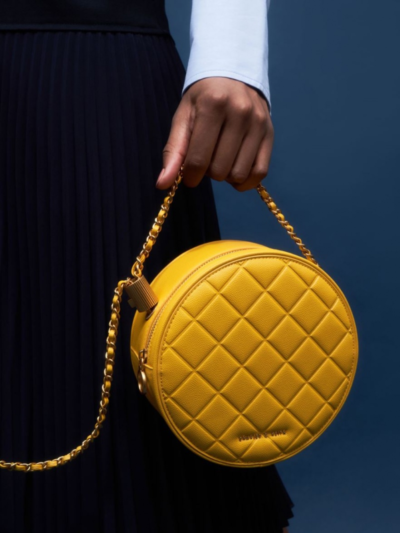τσάντεσ ώμου Charles And Keith Καπιτονέ Circle κίτρινα | 81405-DUIX