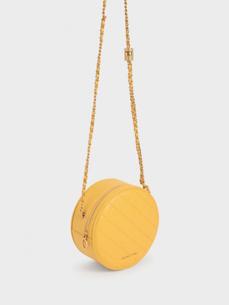 τσάντεσ ώμου Charles And Keith Καπιτονέ Circle κίτρινα | 81405-DUIX