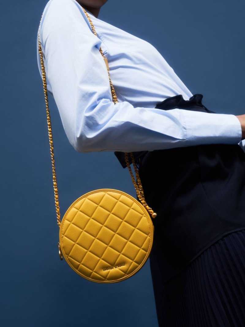 τσάντεσ ώμου Charles And Keith Καπιτονέ Circle κίτρινα | 81405-DUIX