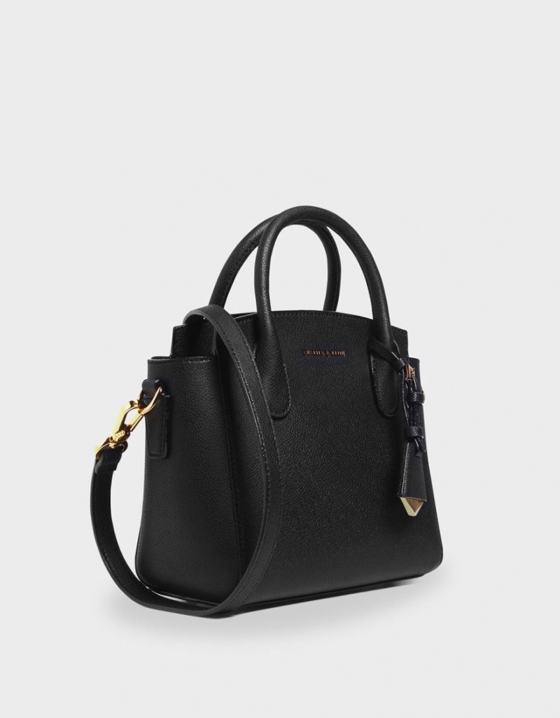 τσαντα χειροσ Charles And Keith κλασικα Double Top μαυρα | 25946-YIPC