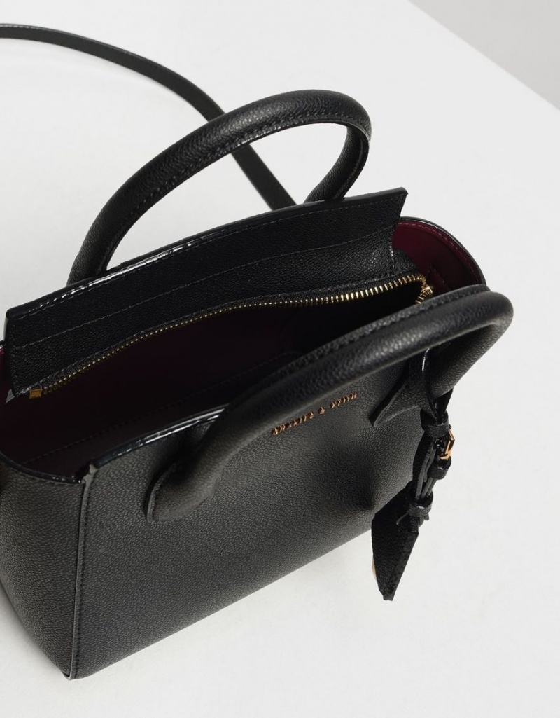 τσαντα χειροσ Charles And Keith κλασικα Double Top μαυρα | 25946-YIPC