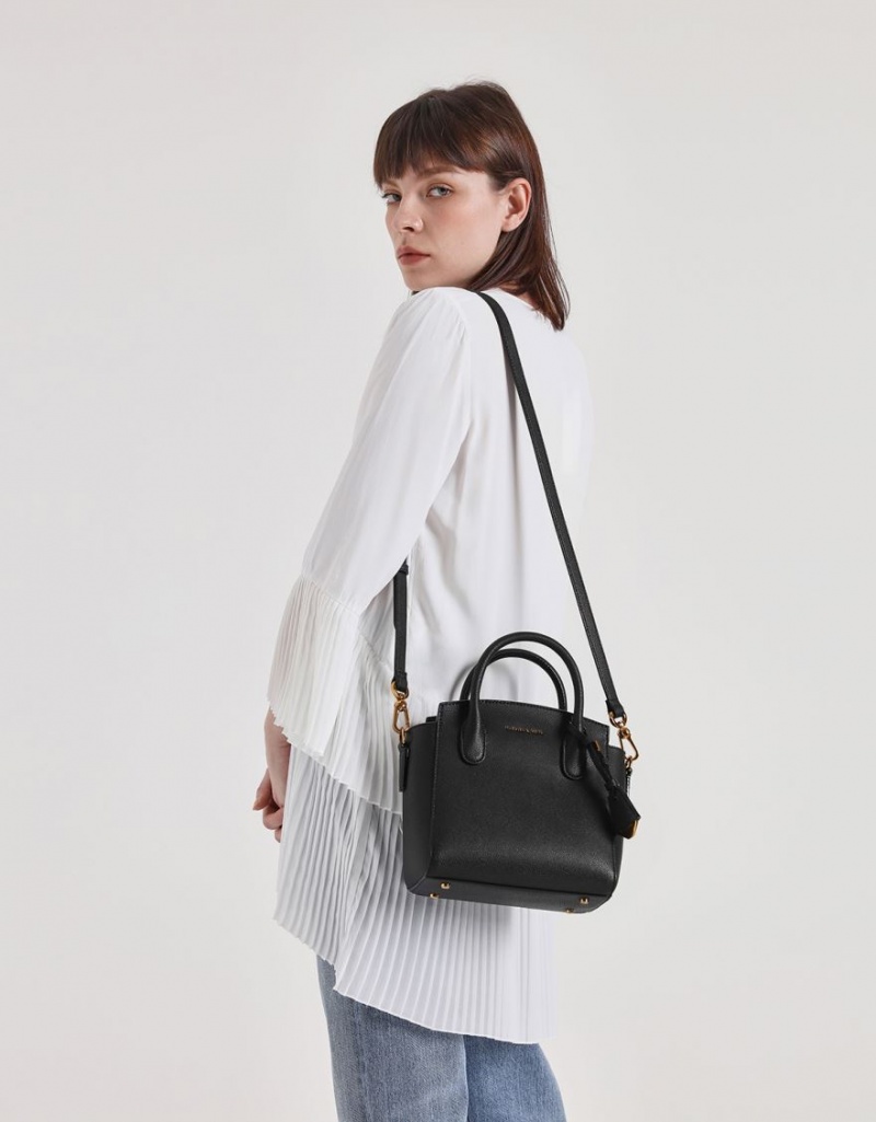 τσαντα χειροσ Charles And Keith κλασικα Double Top μαυρα | 25946-YIPC
