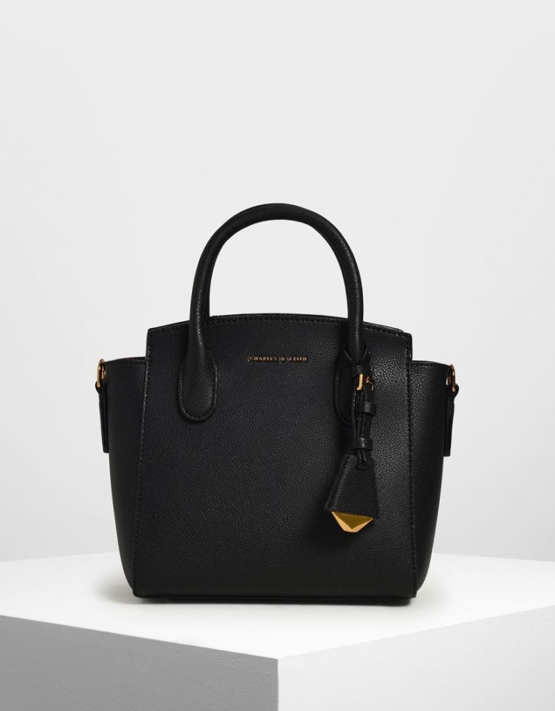 τσαντα χειροσ Charles And Keith κλασικα Double Top μαυρα | 25946-YIPC