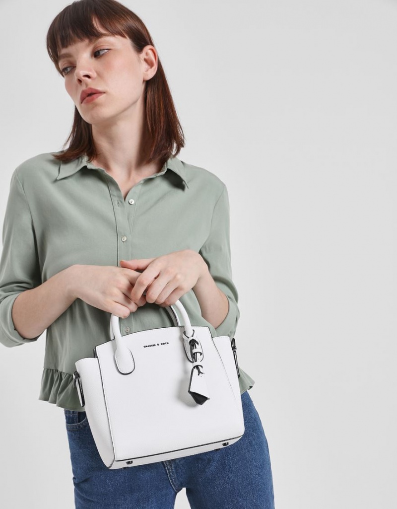 τσαντα χειροσ Charles And Keith κλασικα Double Top ασπρα | 89210-MEPN