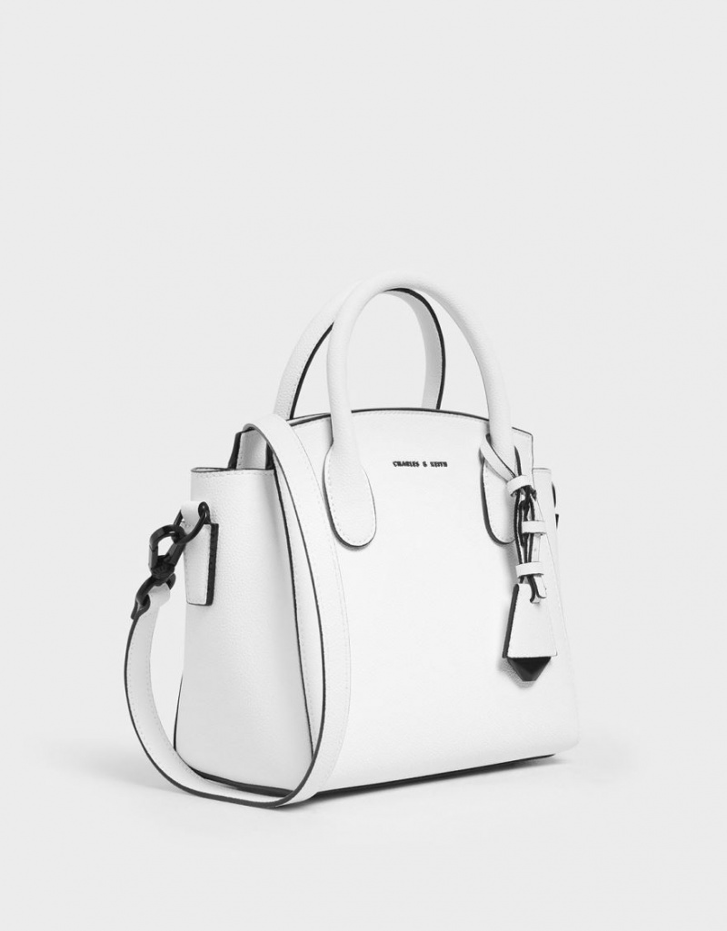 τσαντα χειροσ Charles And Keith κλασικα Double Top ασπρα | 89210-MEPN