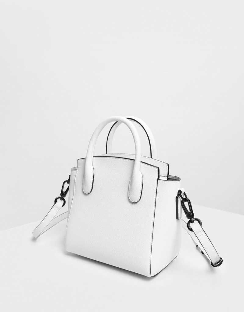 τσαντα χειροσ Charles And Keith κλασικα Double Top ασπρα | 89210-MEPN
