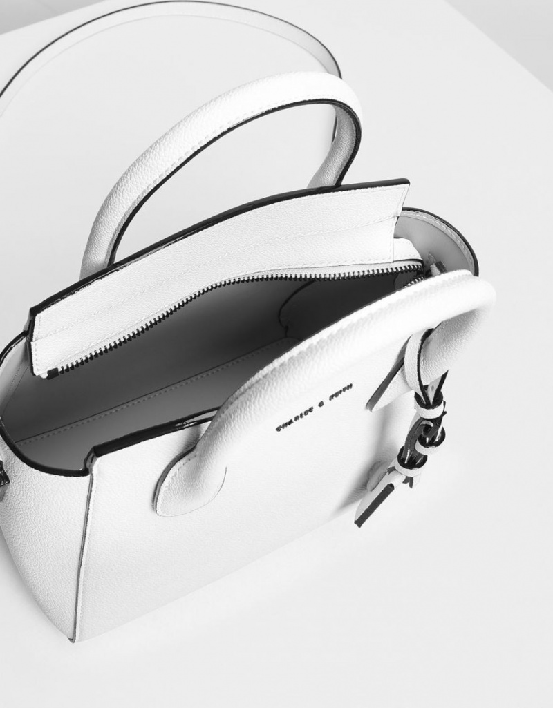τσαντα χειροσ Charles And Keith κλασικα Double Top ασπρα | 89210-MEPN