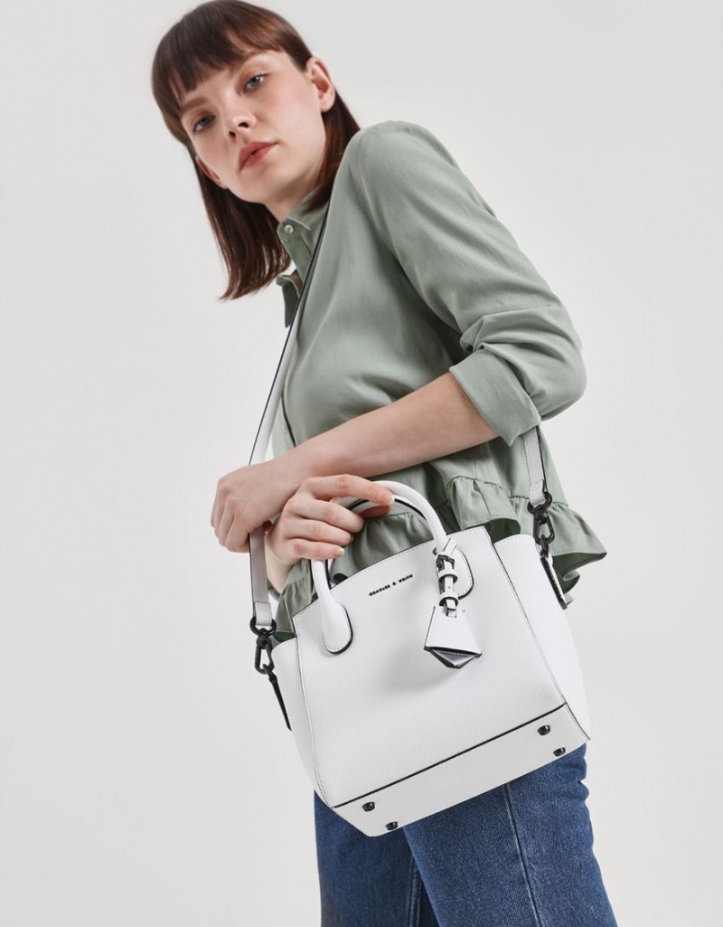 τσαντα χειροσ Charles And Keith κλασικα Double Top ασπρα | 89210-MEPN