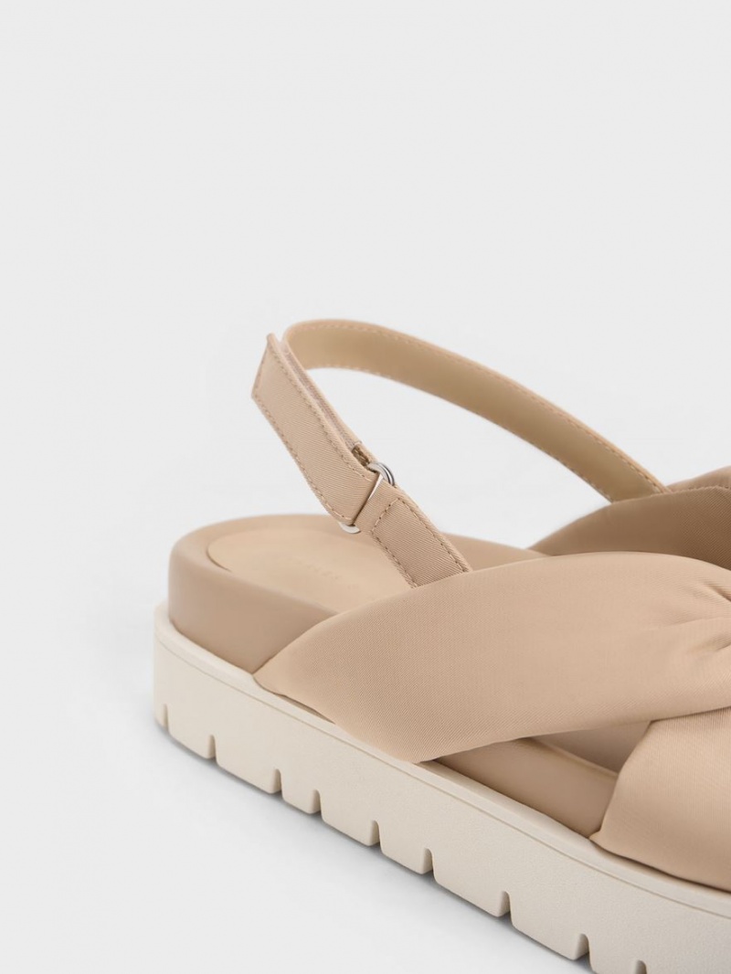Πεδιλα Πλατφορμεσ Charles And Keith νάιλον Knotted Μπεζ | 95248-CWGJ