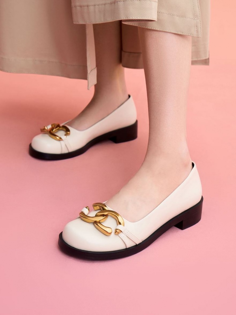 Παπουτσια Μπαλαρινεσ Charles And Keith Χοντρός Metallic Accent ασπρα | 21087-ZWAT