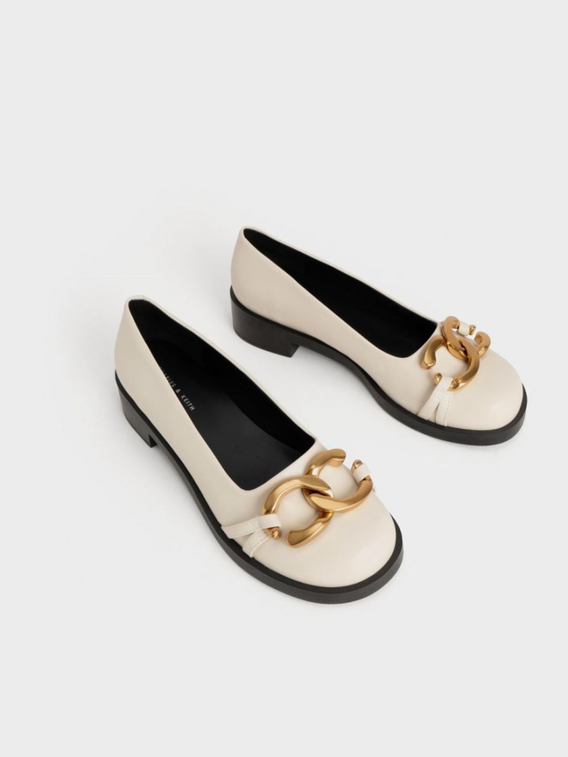 Παπουτσια Μπαλαρινεσ Charles And Keith Χοντρός Metallic Accent ασπρα | 21087-ZWAT
