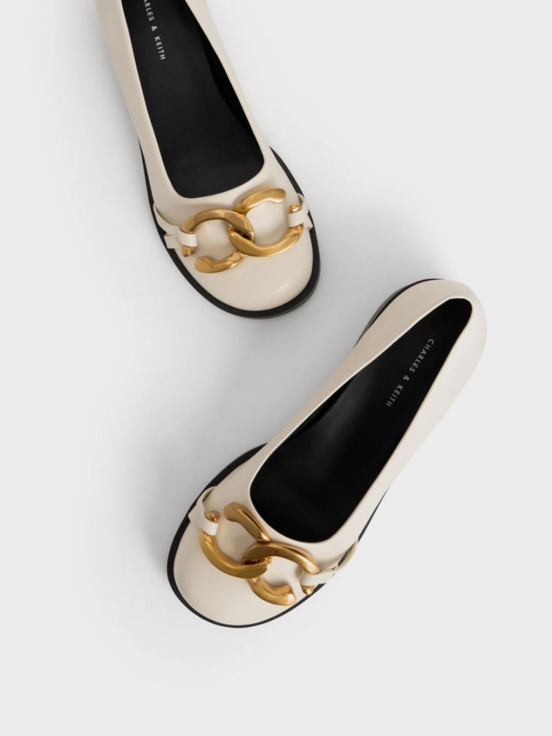 Παπουτσια Μπαλαρινεσ Charles And Keith Χοντρός Metallic Accent ασπρα | 21087-ZWAT