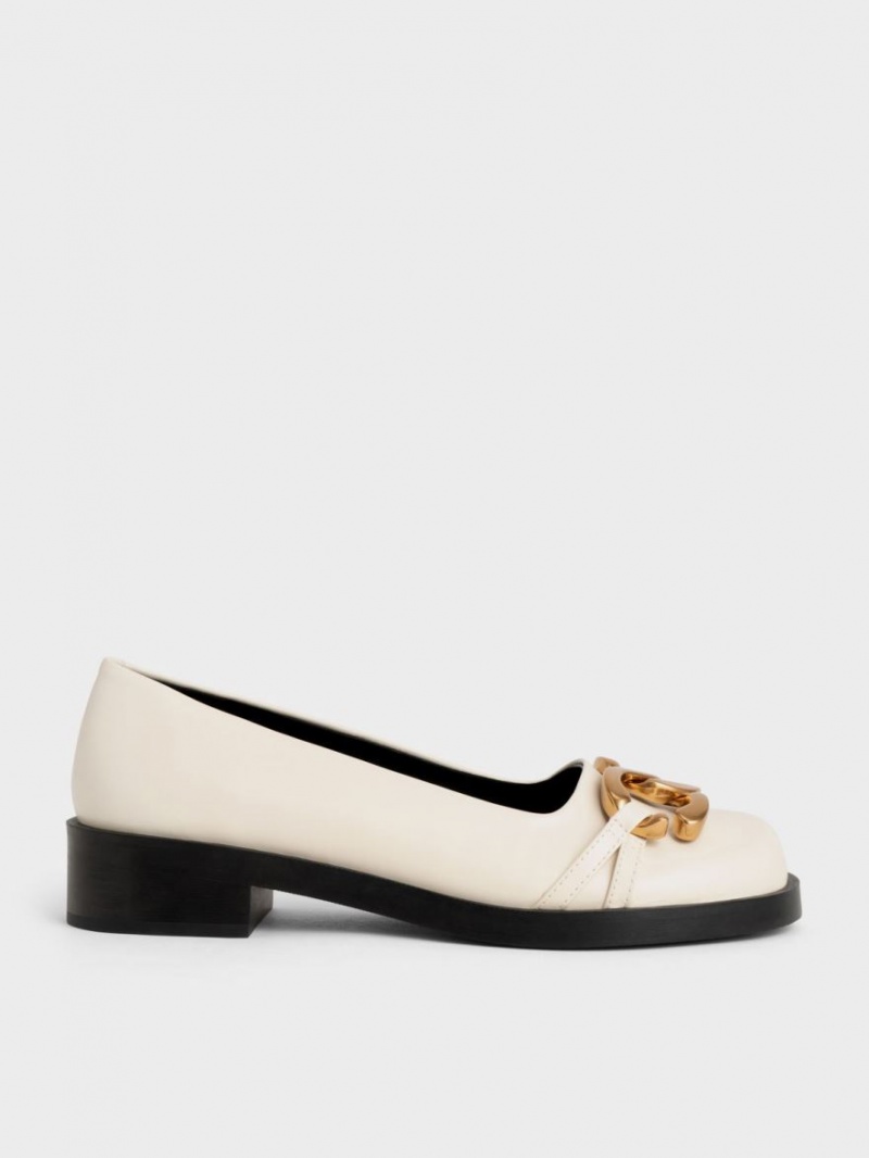 Παπουτσια Μπαλαρινεσ Charles And Keith Χοντρός Metallic Accent ασπρα | 21087-ZWAT