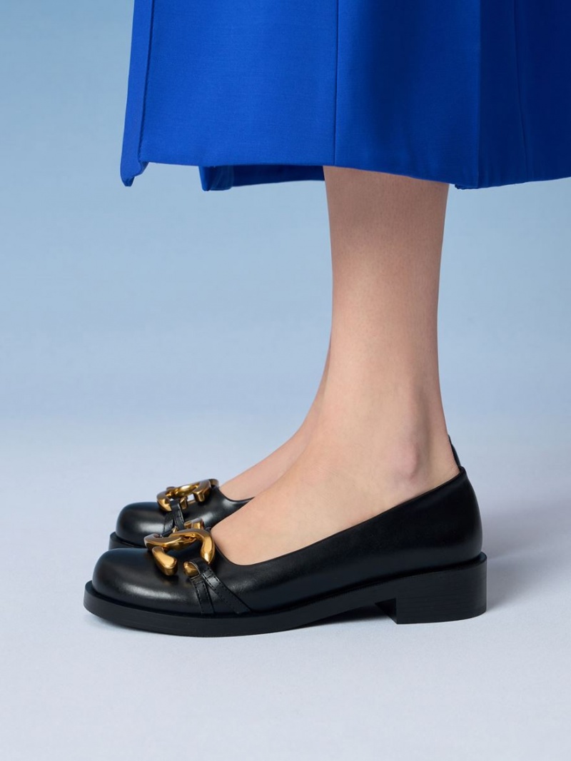 Παπουτσια Μπαλαρινεσ Charles And Keith Χοντρός Metallic Accent μαυρα | 78362-TQMZ
