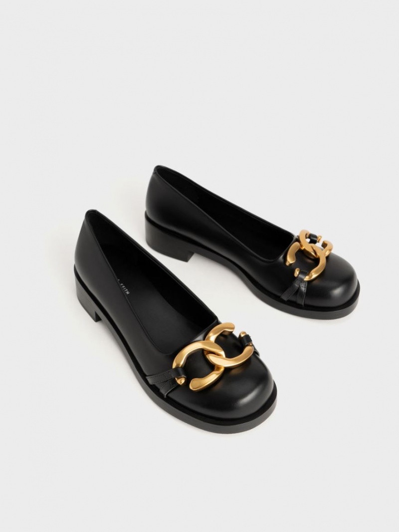 Παπουτσια Μπαλαρινεσ Charles And Keith Χοντρός Metallic Accent μαυρα | 78362-TQMZ