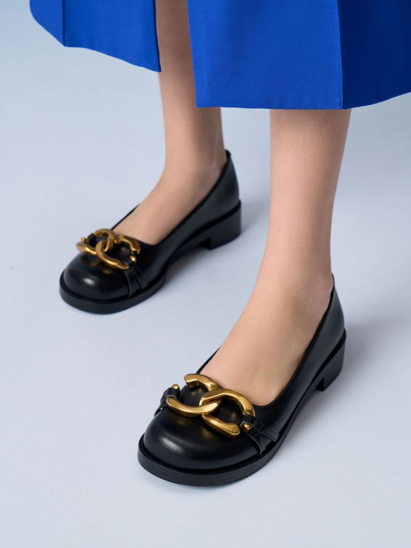Παπουτσια Μπαλαρινεσ Charles And Keith Χοντρός Metallic Accent μαυρα | 78362-TQMZ