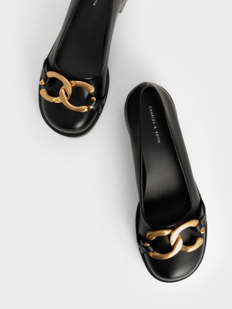 Παπουτσια Μπαλαρινεσ Charles And Keith Χοντρός Metallic Accent μαυρα | 78362-TQMZ