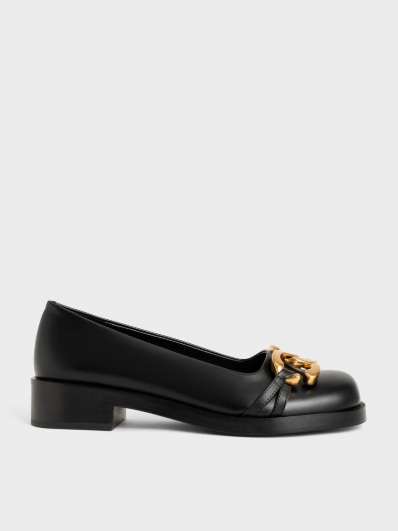 Παπουτσια Μπαλαρινεσ Charles And Keith Χοντρός Metallic Accent μαυρα | 78362-TQMZ