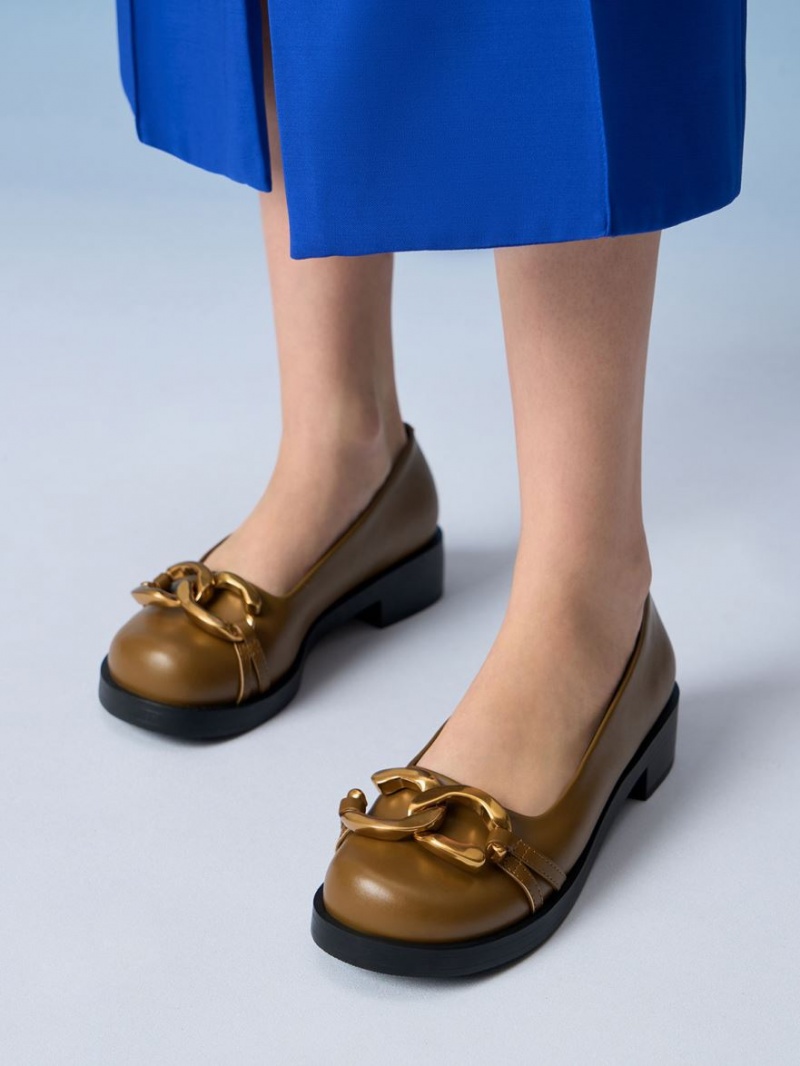 Παπουτσια Μπαλαρινεσ Charles And Keith Χοντρός Metallic Accent Ελιά | 75382-HXDY