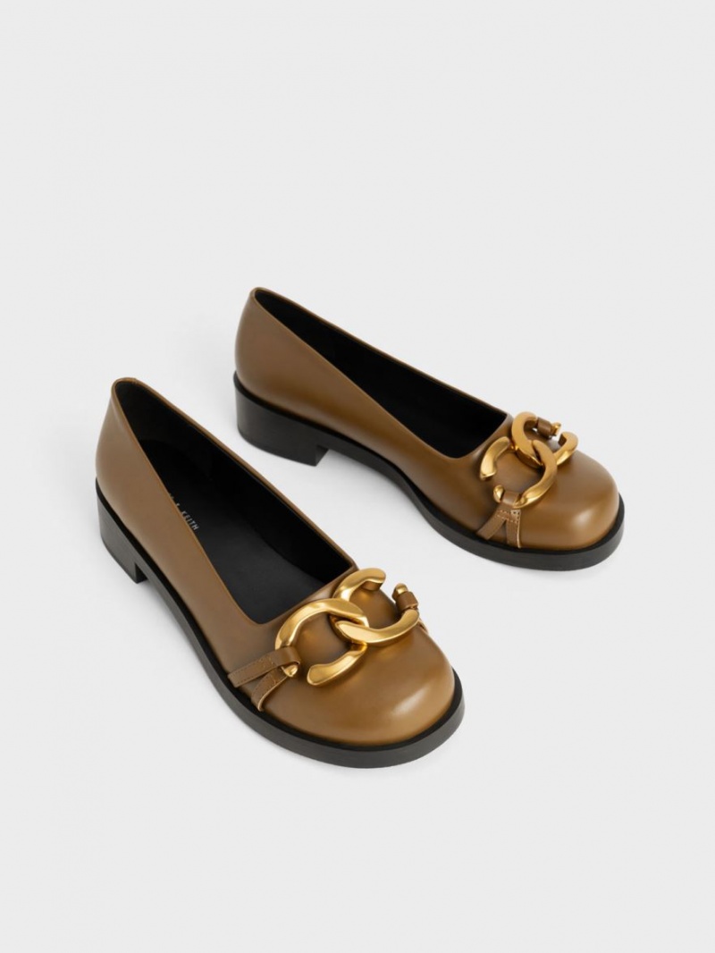 Παπουτσια Μπαλαρινεσ Charles And Keith Χοντρός Metallic Accent Ελιά | 75382-HXDY