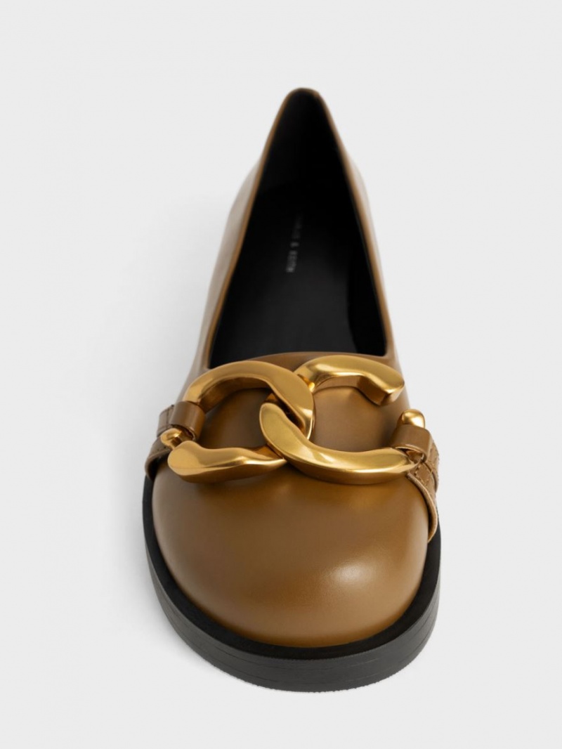 Παπουτσια Μπαλαρινεσ Charles And Keith Χοντρός Metallic Accent Ελιά | 75382-HXDY