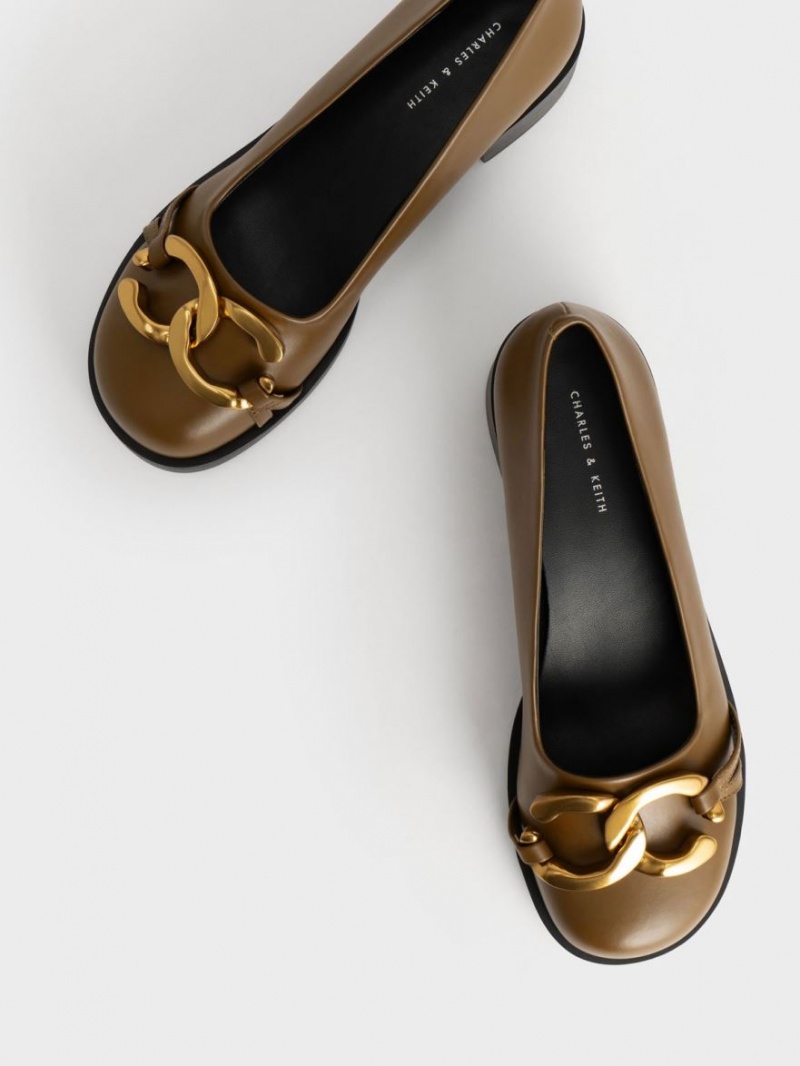 Παπουτσια Μπαλαρινεσ Charles And Keith Χοντρός Metallic Accent Ελιά | 75382-HXDY