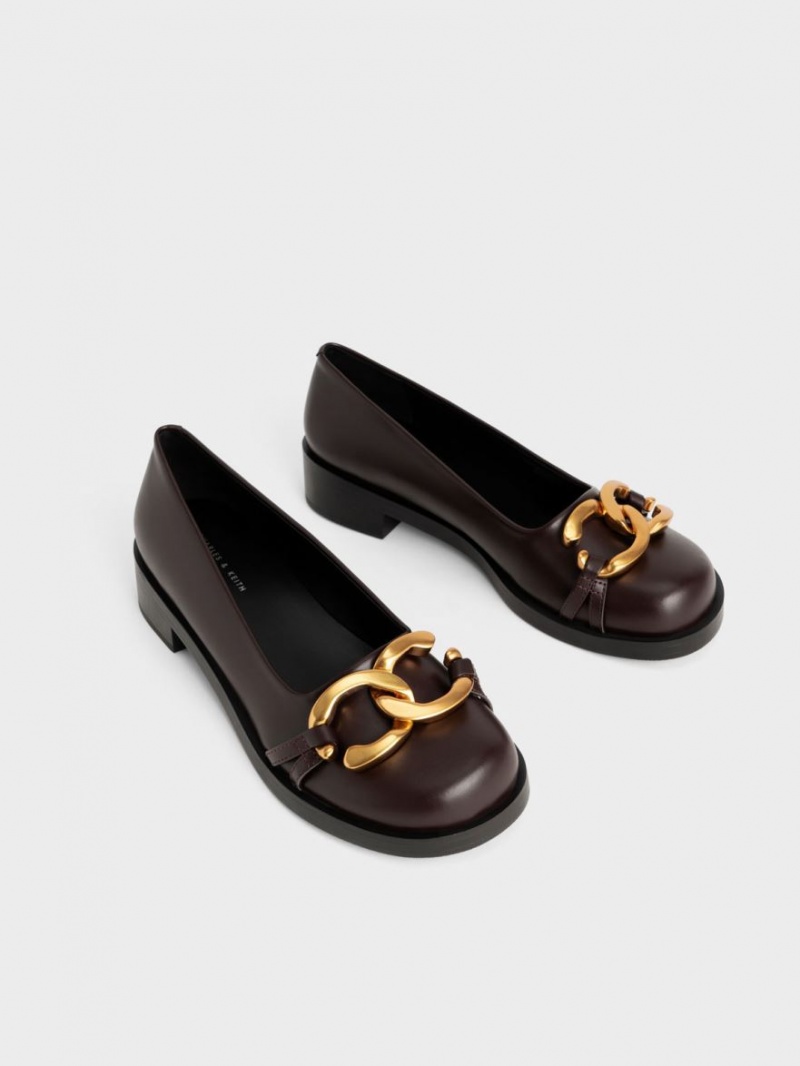 Παπουτσια Μπαλαρινεσ Charles And Keith Χοντρός Metallic Accent σκούρο καφε | 06479-POFY