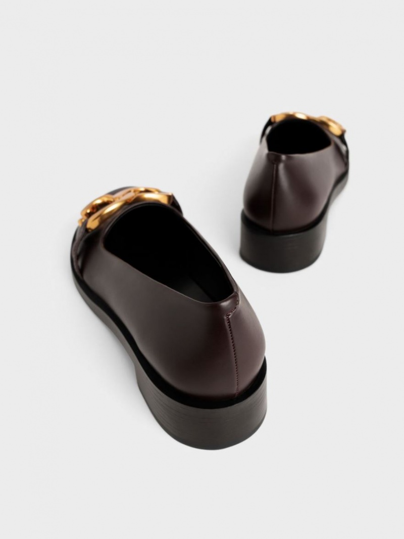 Παπουτσια Μπαλαρινεσ Charles And Keith Χοντρός Metallic Accent σκούρο καφε | 06479-POFY