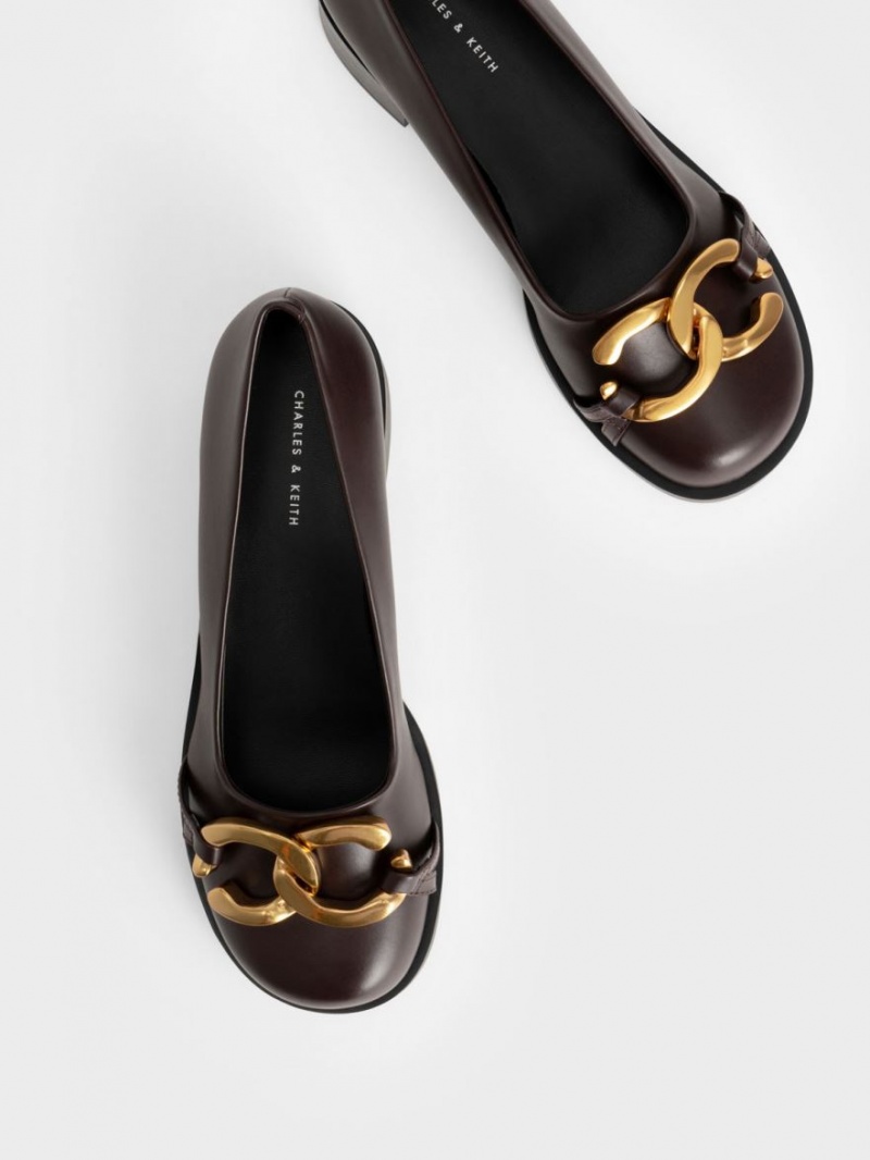 Παπουτσια Μπαλαρινεσ Charles And Keith Χοντρός Metallic Accent σκούρο καφε | 06479-POFY