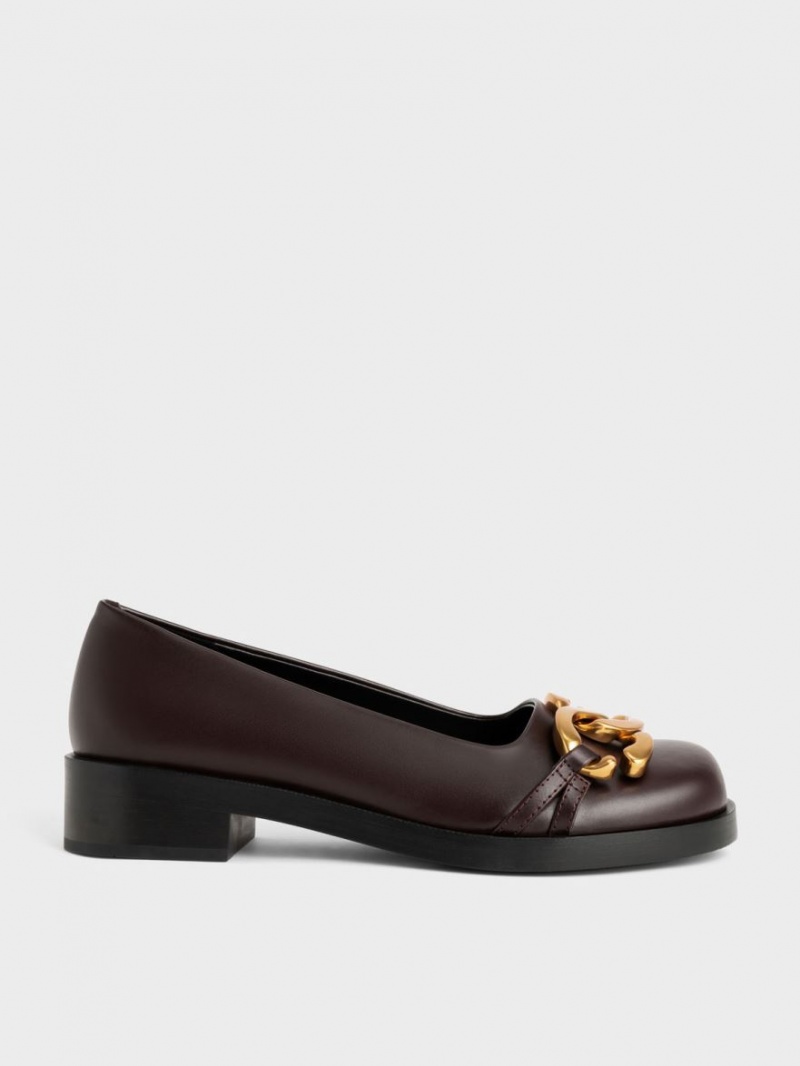 Παπουτσια Μπαλαρινεσ Charles And Keith Χοντρός Metallic Accent σκούρο καφε | 06479-POFY