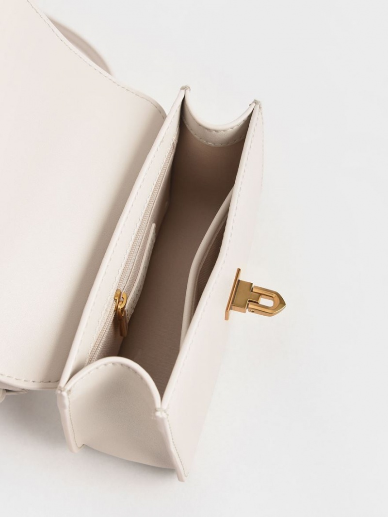 τσάντεσ ώμου Charles And Keith καμβα Metallic Turn-Lock ασπρα | 39175-MBLI