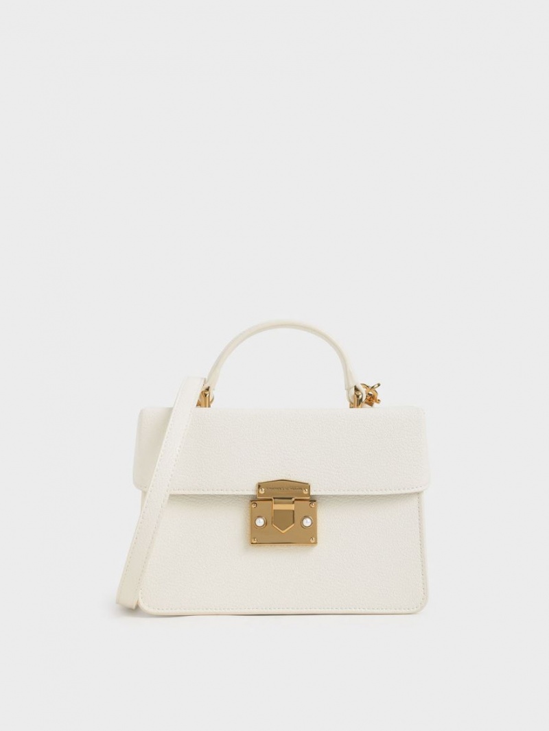 τσαντα χειροσ Charles And Keith κλασικα Push-Lock Top ασπρα | 19385-SVRN