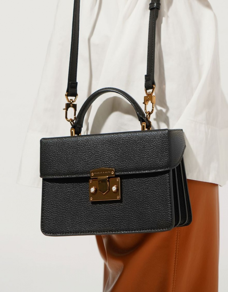 τσαντα χειροσ Charles And Keith κλασικα Push-Lock Top μαυρα | 81527-BREW