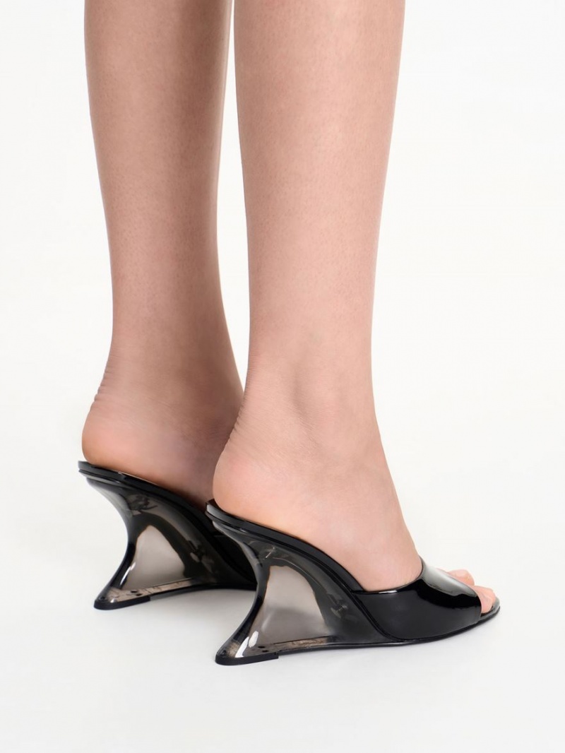 παπουτσια πλατφορμα Charles And Keith λουστρινι Sculptural Heel μαυρα | 94685-ZSMO