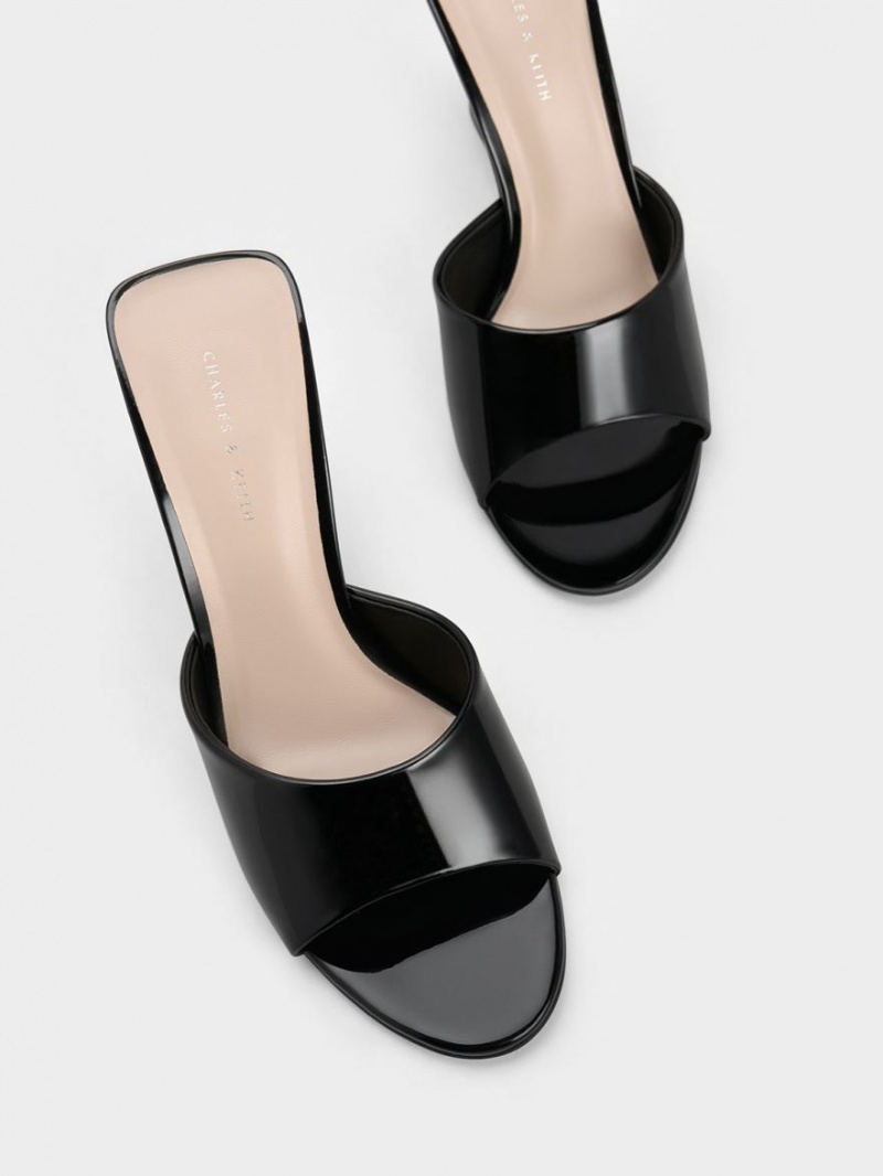 παπουτσια πλατφορμα Charles And Keith λουστρινι Sculptural Heel μαυρα | 94685-ZSMO
