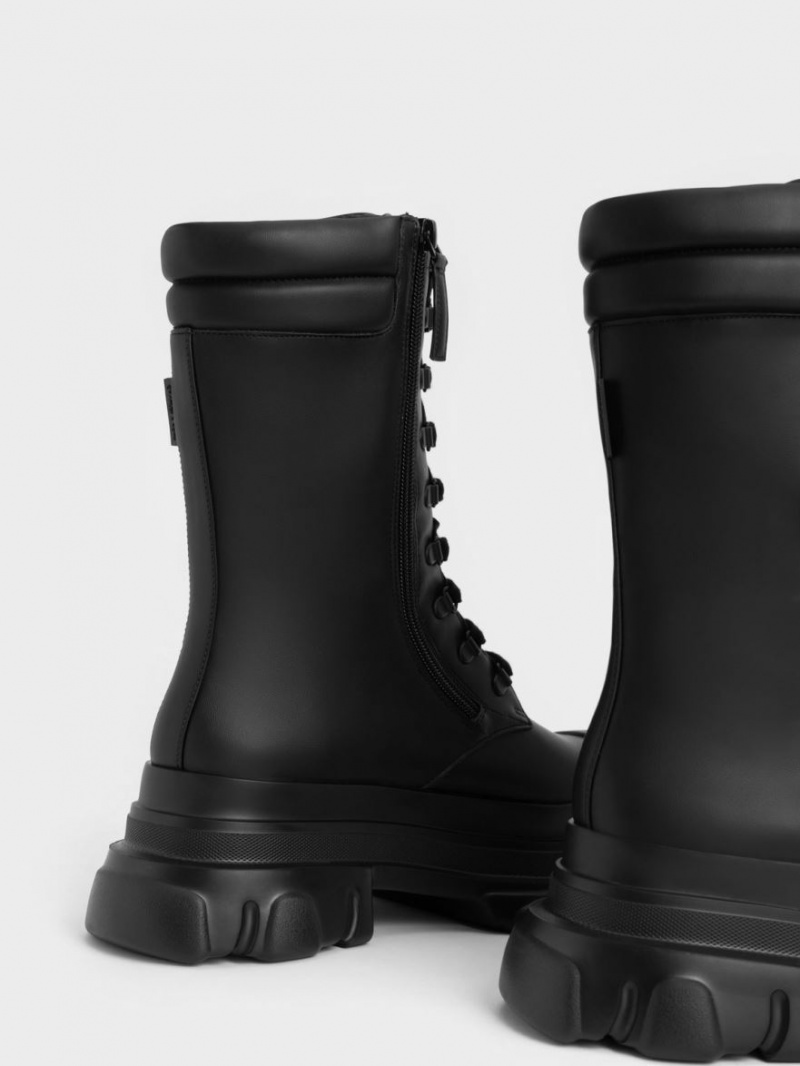 Μπότες μάχης Charles And Keith Χοντρός Sole Με Επένδυση μαυρα | 09841-ZXGV