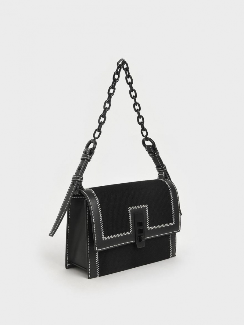 τσαντα χειροσ Charles And Keith καμβα Turn-Lock Chain μαυρα | 57293-LJTK
