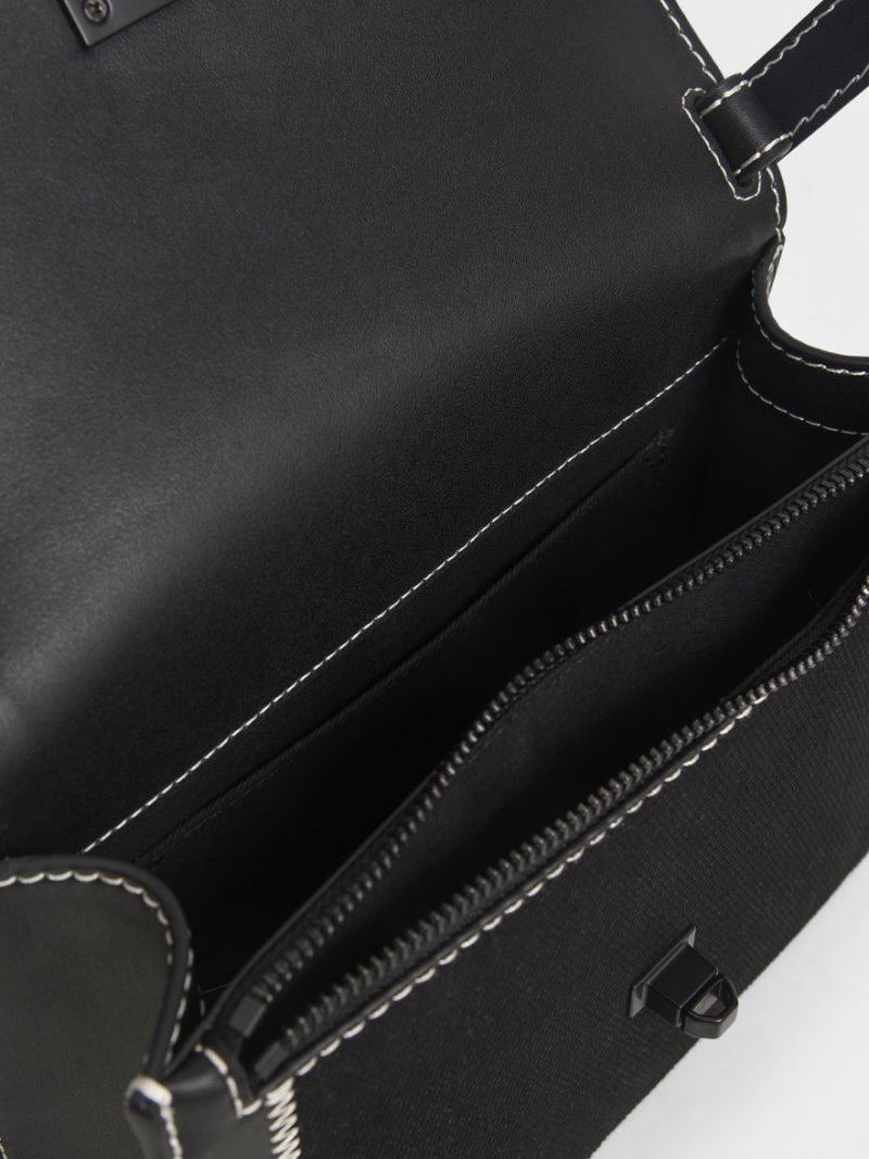 τσαντα χειροσ Charles And Keith καμβα Turn-Lock Chain μαυρα | 57293-LJTK