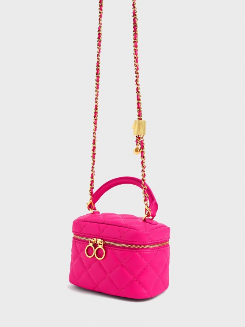 μίνι τσάντες Charles And Keith Καπιτονέ Two-Way Zip φουξια | 79382-SULD